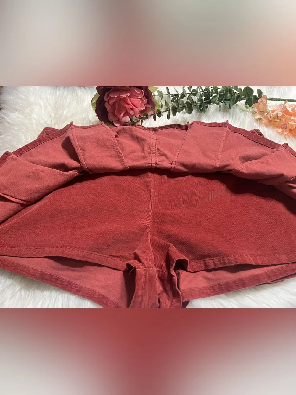 Free People Corduroy Mini Skirt in Brick  Red